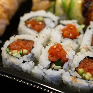 a variety of sushi rolls