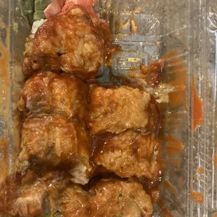 a plastic container filled with food