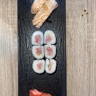 Yellowtail Roll and Seared Salmon Sushi