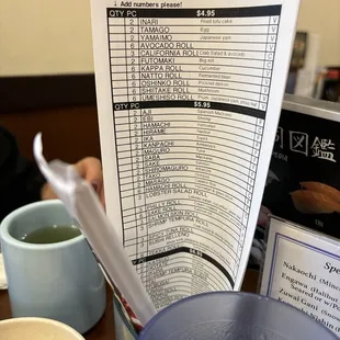 Sushi Menu