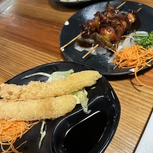 Shrimp Tempura and Yakitori