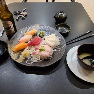 Sushi/sashimi combo and miso soup