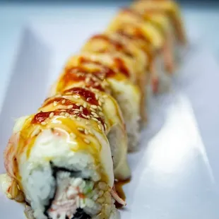 a close up of a sushi roll