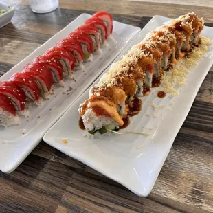 Tuna lovers roll and crunch roll