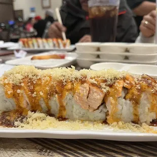 Salmon on fire roll