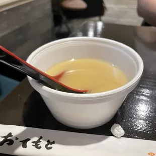 Miso Soup - barely room temperature and meager portioned