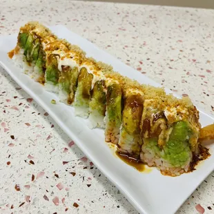 a long roll of sushi