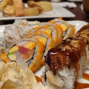 crazy roll (middle), misoya roll (right)