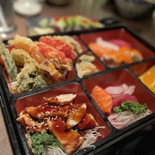 a close up of a tray of food