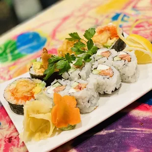 a plate of sushi on a table