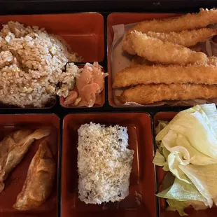Tempura shrimps bento box.