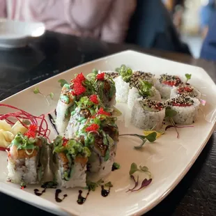 a plate of sushi on a table