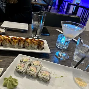 California roll, lovers rule and lychee cocktail.