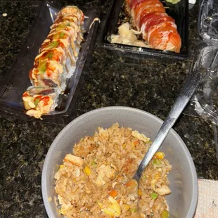 Fried rice  Uptown roll  Temptation  roll   Crispy rice and spring rolls missing from photo