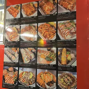 the menu of a restaurant