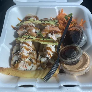 a plate of food with a fork