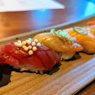 Nigiri Omakase. $45. Includes miso soup, chef's choice of 8 pieces nigiri, hand roll, tamago. See my review for description of each nigiri.
