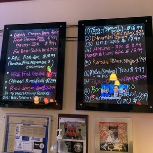 Menu specials on the wall