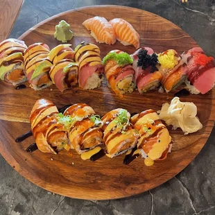 Salmon Belly, Salmon Lover's Roll, Las Vegas Roll, Ruby roll (special)