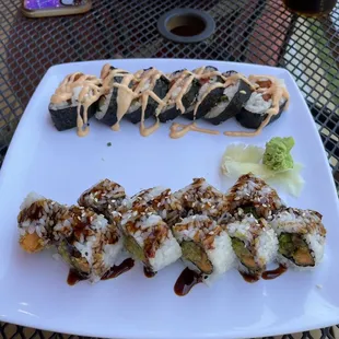 Spicy Tuna Roll and Veggie Crunch Roll