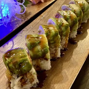 a close up of a sushi roll