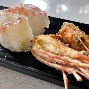 Sweet Shrimp Nigiri with fried shrimp heads