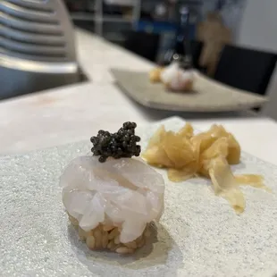 Sea bass with special caviar.