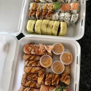two trays of sushi