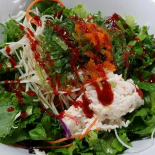 Super close up of my Korean style sashimi bowl. Drizzle the Korean red pepper paste/sauce to taste.