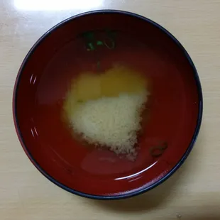 The miso soup that comes with the Korean style sashimi bowl.