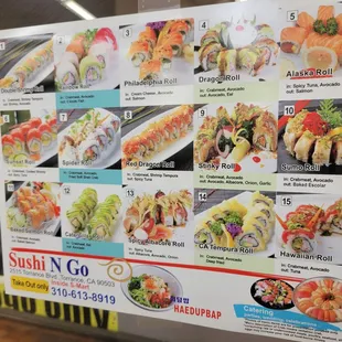 menu, sushi and sashimi