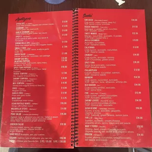 Appetizers and Sushi Menu