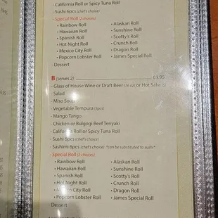 menu
