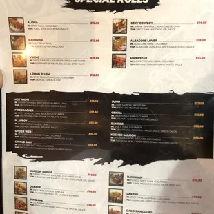 menu, sushi and sashimi