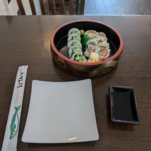 Spicy tuna roll and cucumber roll