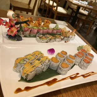 Shrimp Avocado, Shrimp Tempura Roll, California Roll, Spicy Yellowtail Roll, Yellowtail Jalapeno, Avocado Vegetarian Roll, Spicy Tuna Roll