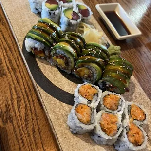 a variety of sushi on a platter