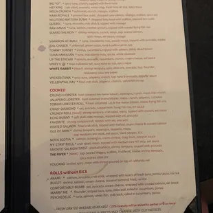 Sushi Menu