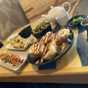 Monkey Brain, Boyfriend Roll, Golden Roll, Spicy Edamame, Green Tea