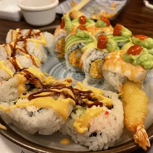 a plate of sushi on a table