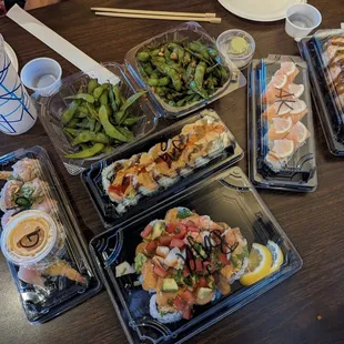 All pretty tasty sushi. Not much room for seating since it&apos;s more of a Togo sushi. Must get the garlic edamame and Baja California