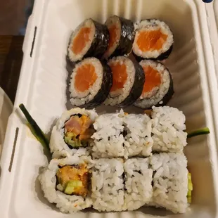 Salmon roll and spicy albacore roll