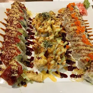 The Crunch Dragon Roll, New Orleans Roll, and The Nikko Roll