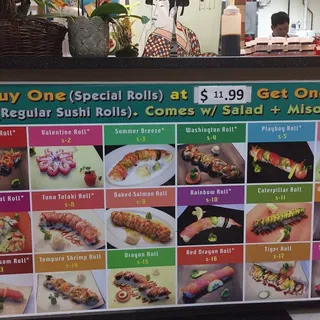 Buy One Get One Deal (One special roll & one regular sushi roll)