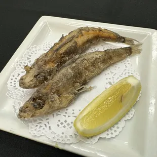 Deep fried "Mehikari "Fish (Greeneye)