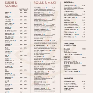 sushi menu