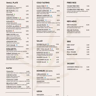 Dinner menu