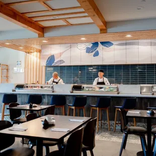 the interior of a sushi restaurant