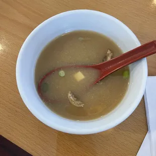 a bowl of soup on a table