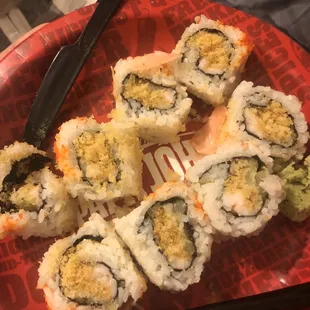 Crunchy Shrimp Sushi Roll Definitely was not worth the money. Hardly any shrimp.